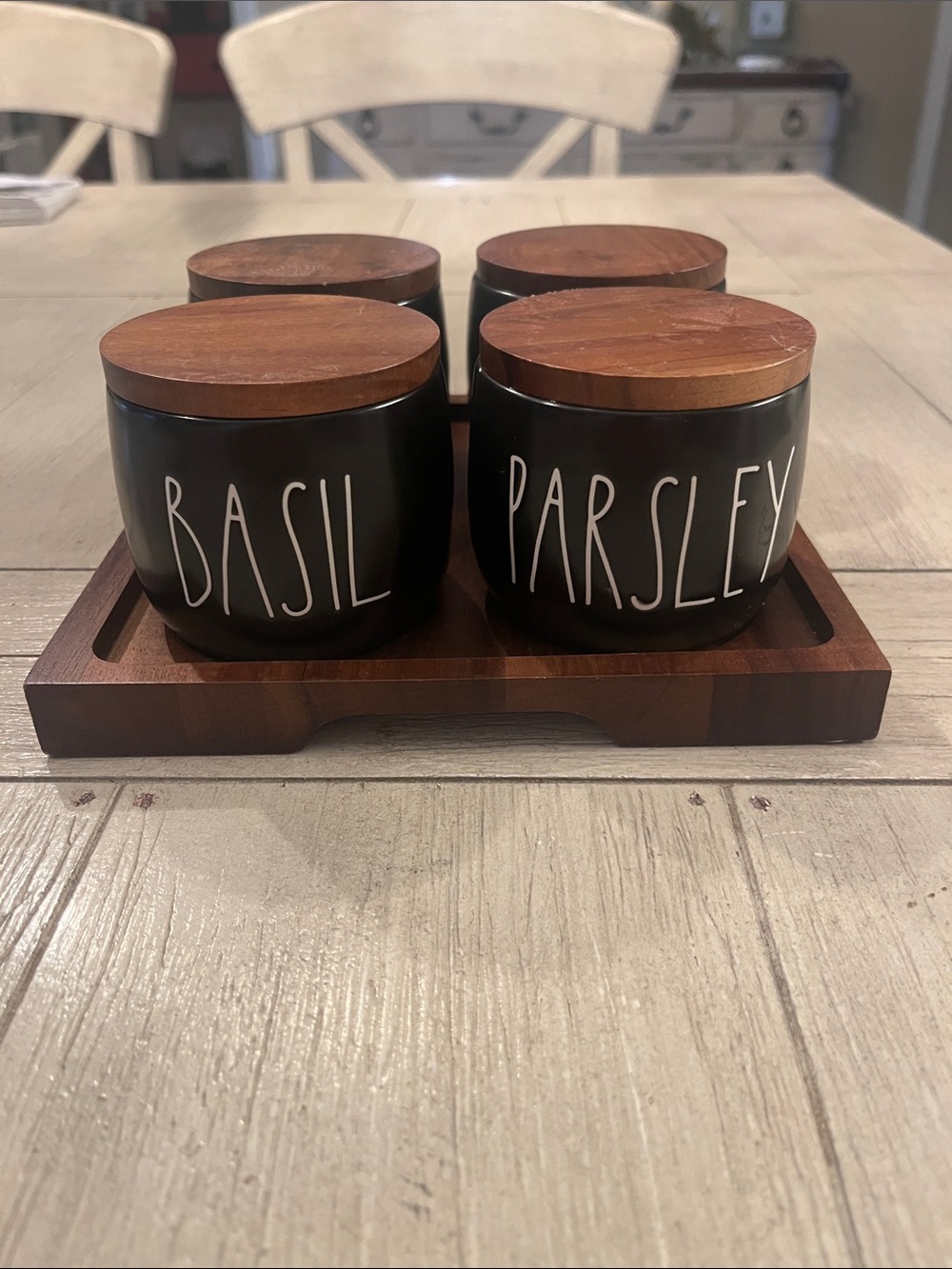 Rae Dunn Black Herb Canister Set with Wooden Lids